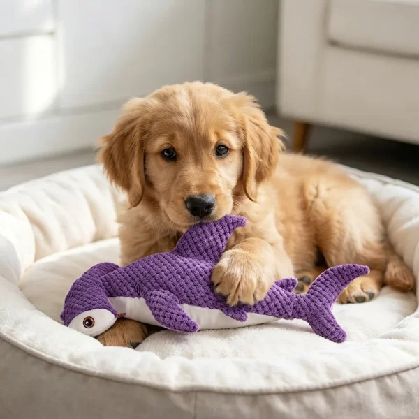 Purple Shark Squeaky Plush Dog Toy