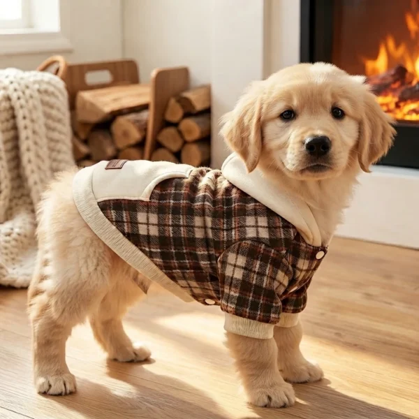 apricot-contrast-plaid-dog-sweatshirt Apricot contrast plaid dog