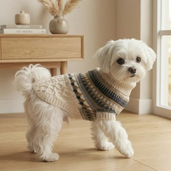 Beige cable knit dog sweater