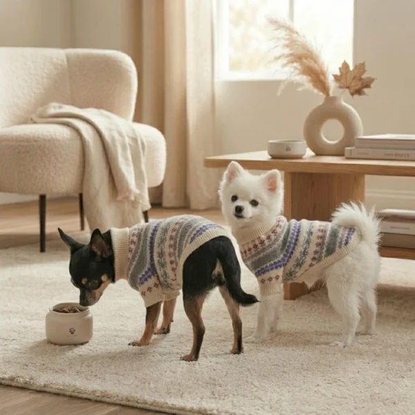 Beige Nordic Striped Knit Dog Sweater