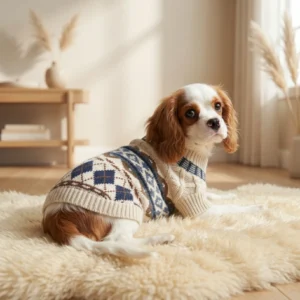 Beige diamond cable knit dog sweater