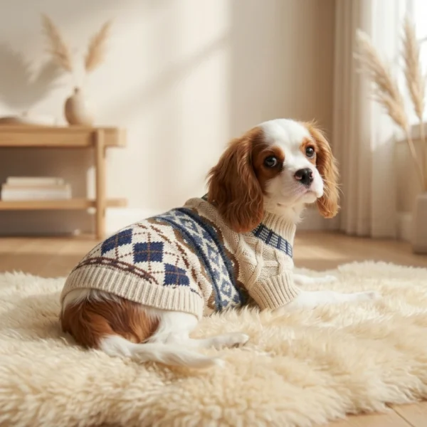 Beige diamond cable knit dog sweater