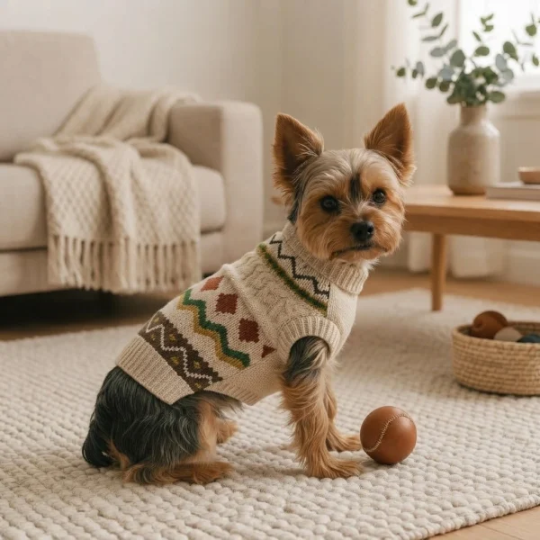 beige-turtleneck-knit-dog-sweater Beige Cozy Knit Turtleneck Dog Sweater