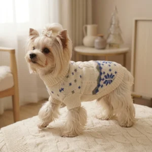 Blue cable knit dog sweater