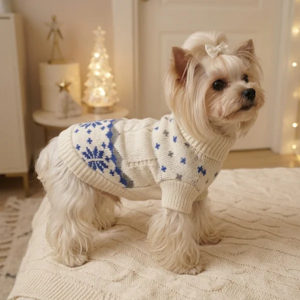 Blue snowflake knit dog sweater