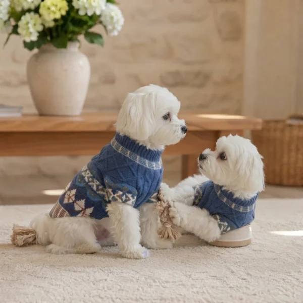 Blue Diamond Cable Knit Dog Sweater