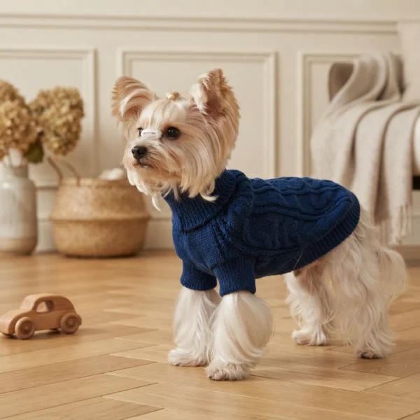 blue-twisted-knit-dog-hoodie Blue twisted knit dog hoodie