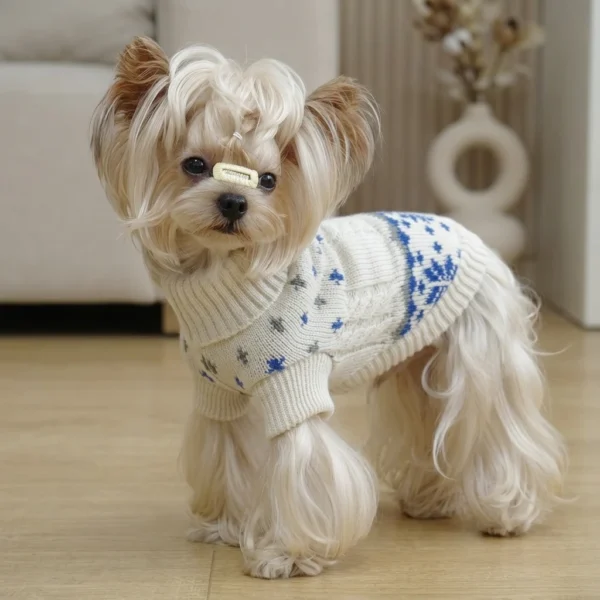 Blue winter knit dog sweater