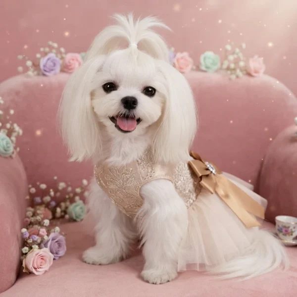 champagne-gold-lace-dog-dress Celeste Champagne Princess Dog Dress