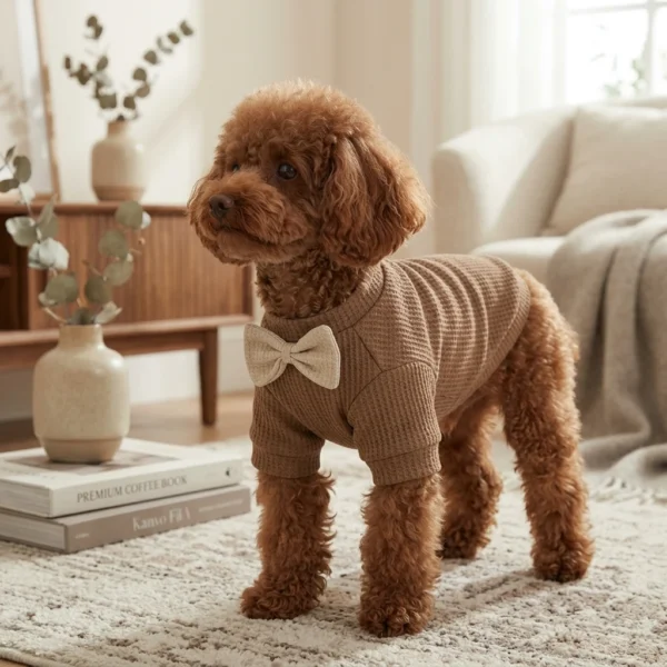 Coffee dog coat with bow detail