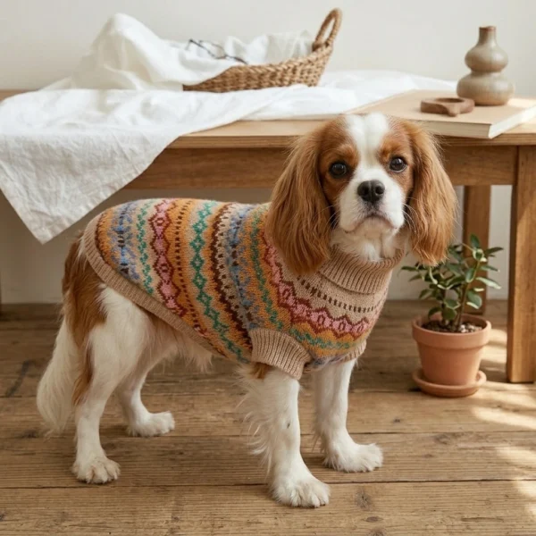coffee-nordic-striped-knit-dog-sweater Coffee Nordic striped knit dog sweater