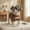 Coffee Waffle Knit Dog Coat with Bow