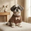 Coffee waffle knit dog coat with bow