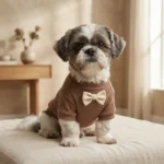 Coffee Waffle Knit Dog Coat with Bow