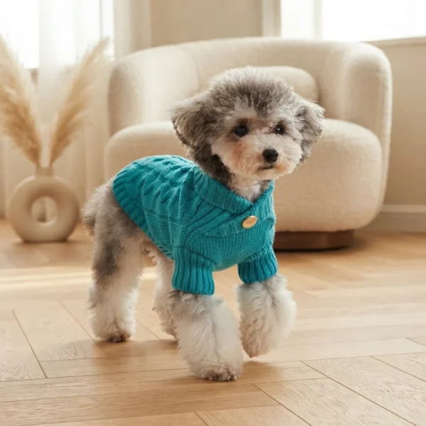 Cyan cable knit pet sweater