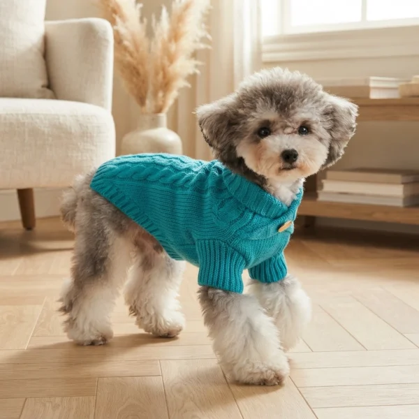 Cyan Cable Knit Dog Sweater