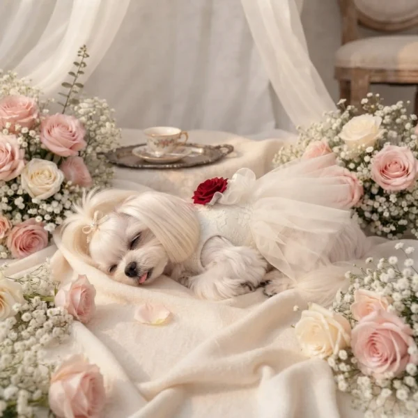 Elegant white wedding dog dress