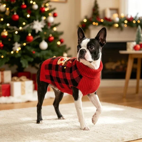 Festive deer knit dog sweater
