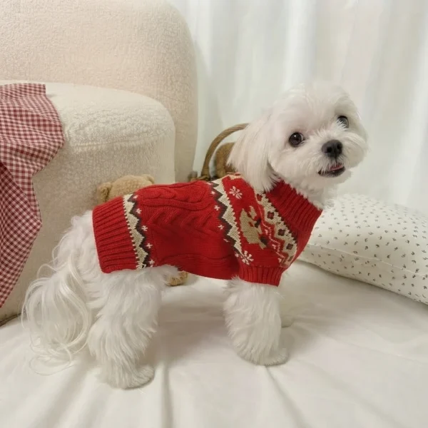 Festive red reindeer dog sweater