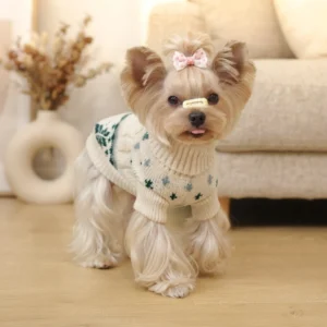 Green snowflake knit dog sweater