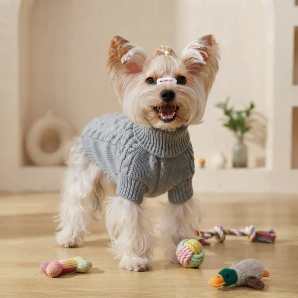 Grey Twisted Knit Dog Hoodie