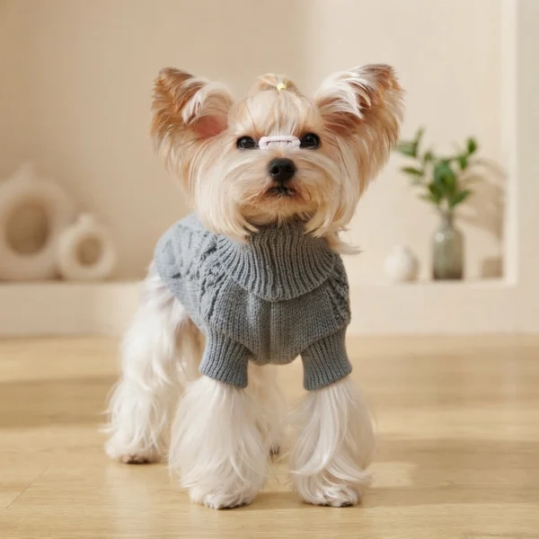 Grey twisted knit dog hoodie