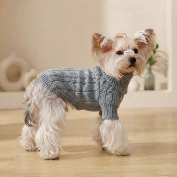 Grey Twisted Knit Dog Hoodie