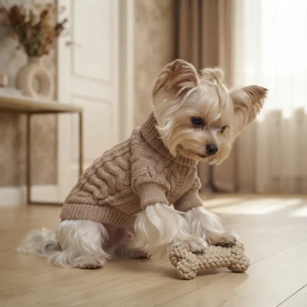 khaki-cozy-knit-dog-hoodie Khaki Twisted Knit Dog Hoodie