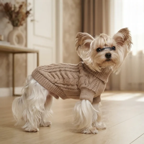 khaki-twisted-knit-dog-hoodie Khaki twisted knit dog hoodie