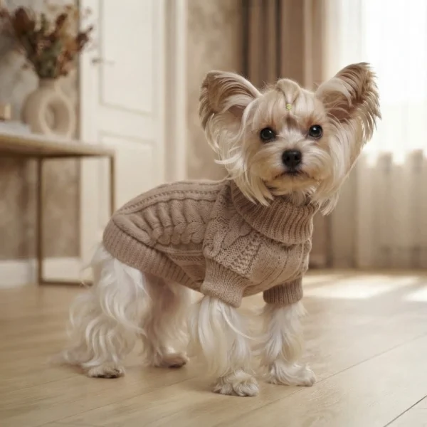 khaki-twisted-knit-pet-hoodie Khaki Twisted Knit Dog Hoodie