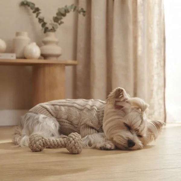 khaki-warm-knit-dog-hoodie Khaki Twisted Knit Dog Hoodie