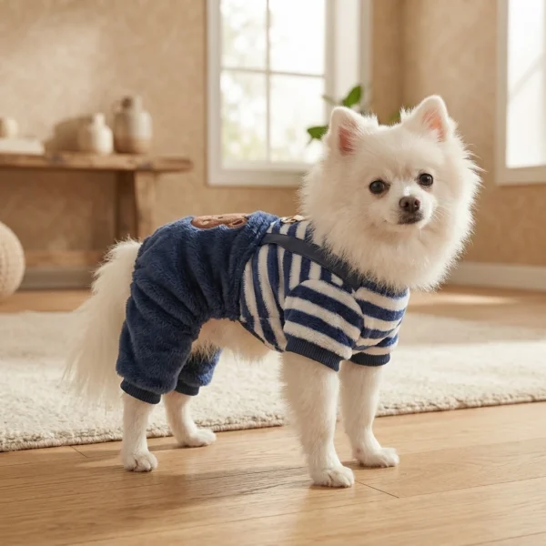 Navy Blue Bear Fleece Dog Overalls