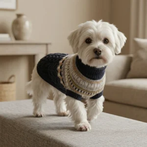 Navy cable knit dog sweater