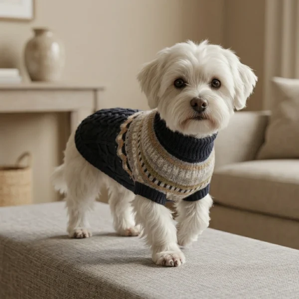 Navy cable knit dog sweater