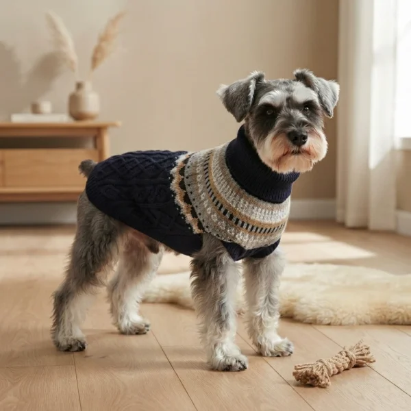 Cozy navy cable knit sweater for dogs