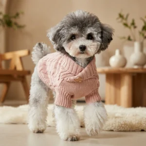 Pale pinkish gray cable knit dog sweater