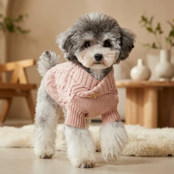 Pale pinkish gray cable knit dog sweater