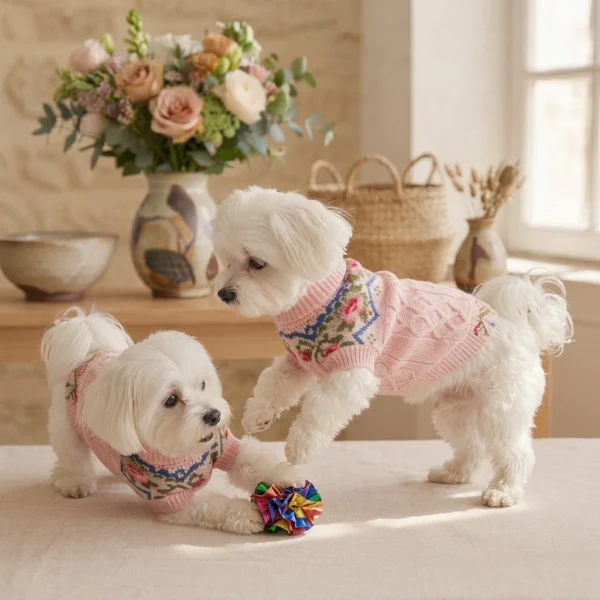 Cozy pink flower dog sweater