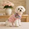 Pink flower knit dog sweater