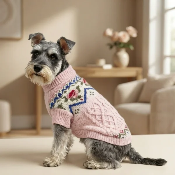 Pink Flower Knit Dog Sweater