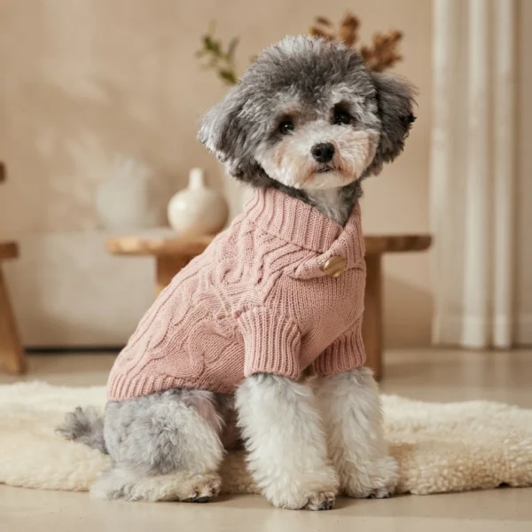 Pale Pinkish Gray Cable Knit Dog Sweater