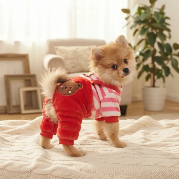 Red bear dog overalls