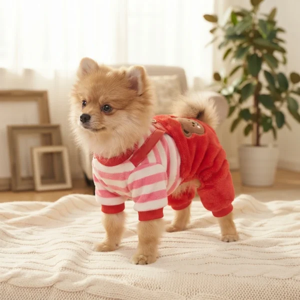 Red Bear Fleece Dog Overalls