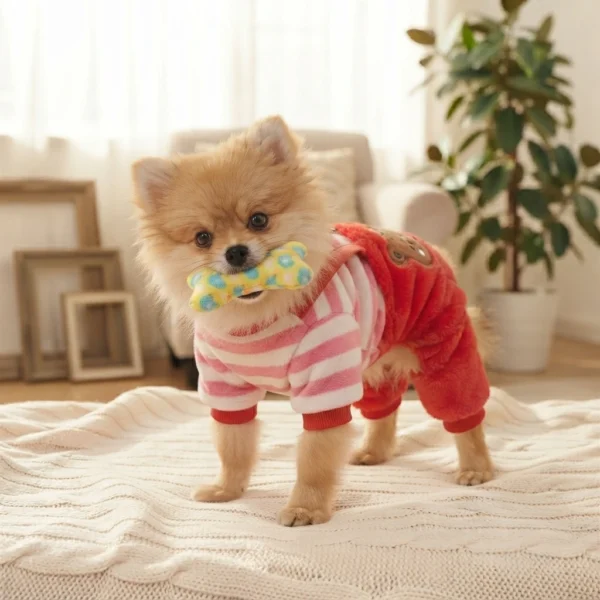 Red Bear Fleece Dog Overalls