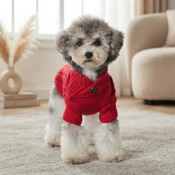 Red Cable Knit Dog Sweater