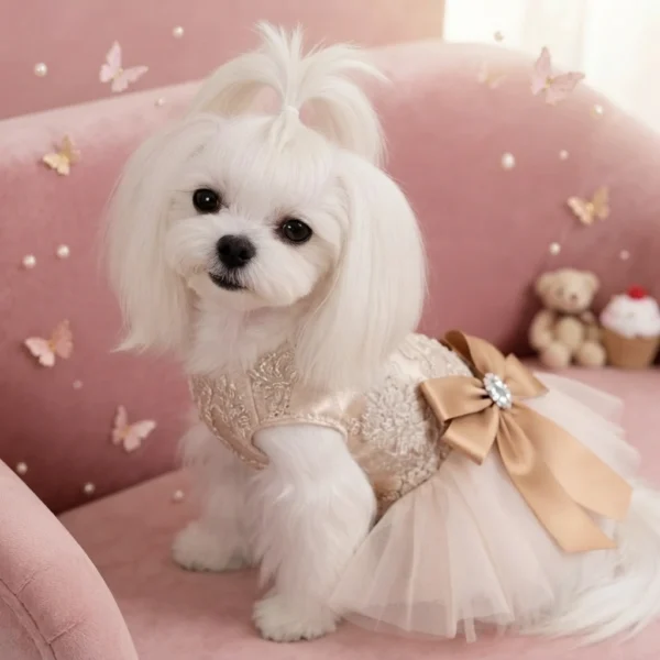 rhinestone-ribbon-princess-dog-dress Celeste Champagne Princess Dog Dress