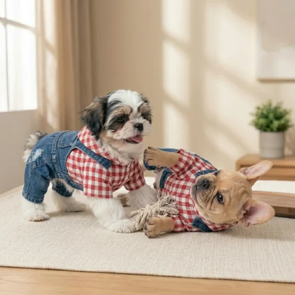 Rose Red Faux Denim Dog Overalls