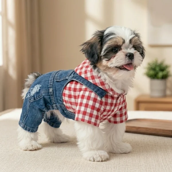 Rose red denim overalls for dogs