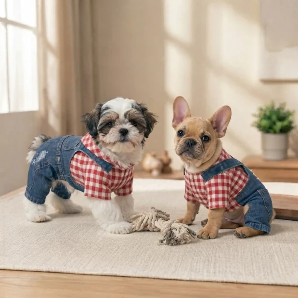 Rose Red Faux Denim Dog Overalls