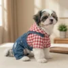 Rose Red Faux Denim Dog Overalls